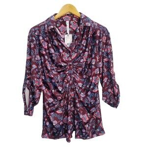 NY Collection Floral Button Down Blouse Size L NWT